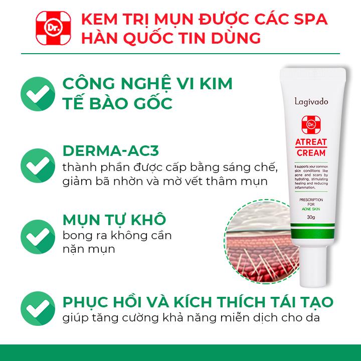 Kem chấm giảm mụn Hàn Quốc Lagivado ngừa thâm sẹo rỗ, thông thoáng lỗ chân lông Dr. Atreat Cream 30 ml