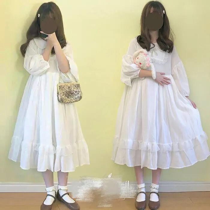 Váy lolita trắng cổ nơ dễ thương