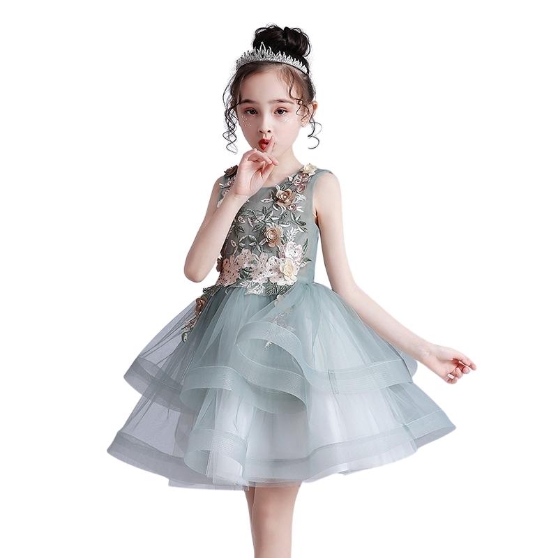 Váy đầm bé gái dễ thương, váy dự tiệc cho bé từ 6-12 tuổi màu xanh lục