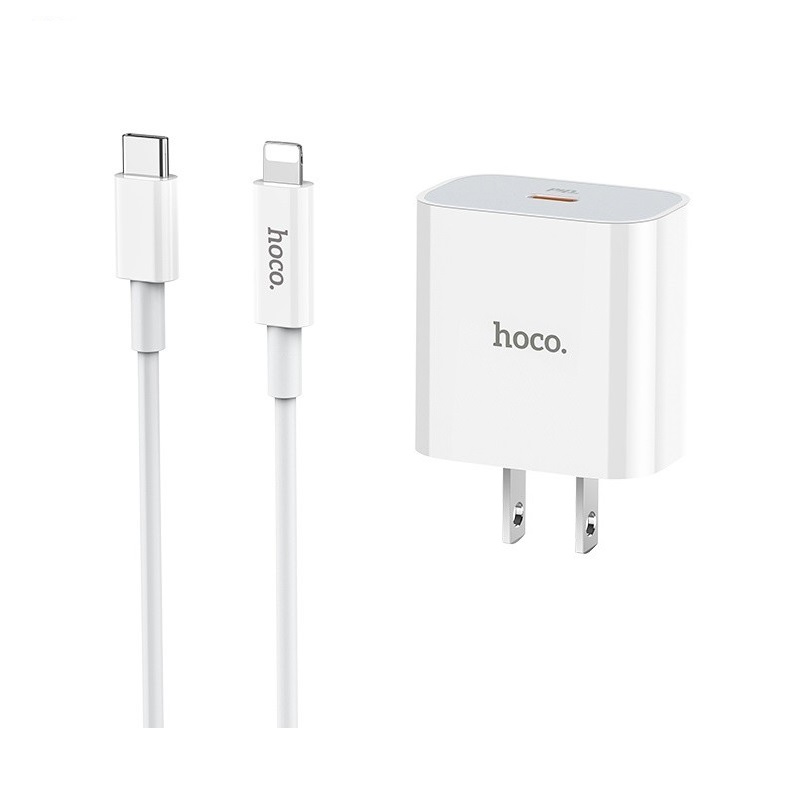 Bộ sạc nhanh PD20W Hoco chuôi dẹp kết nối dây Type-C to Lightning cho iPhone/iPad - Hàng chính hãng