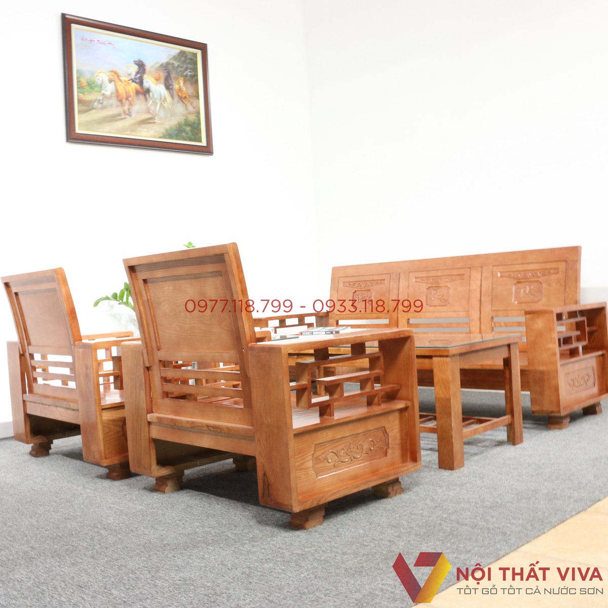 Bộ Bàn Ghế Sofa Gỗ Sồi Nga Chạm Phúc Lộc Thọ Đẹp Giá Rẻ
