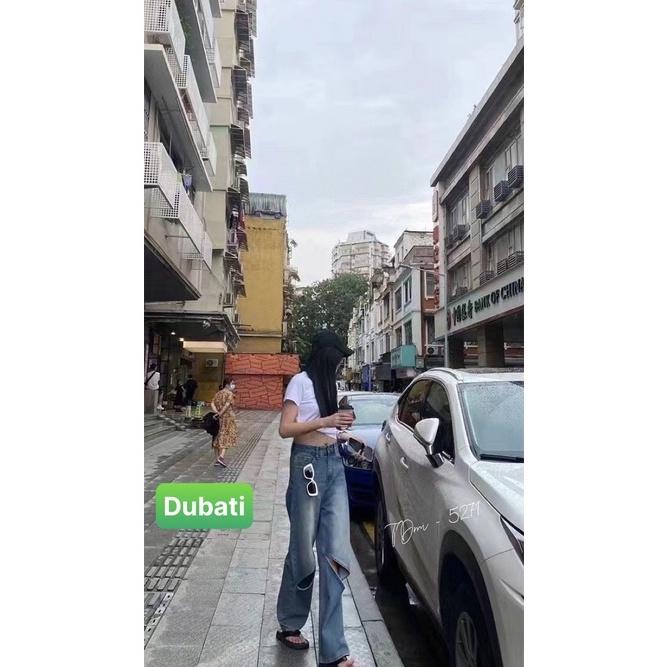 QUẦN BAGGY JEAN NỮ CHẤT BÒ RÁCH KIỂU MỚI ỐNG SUÔNG RỘNG DÀI KHÓA TRƯỚC LƯNG CAO NÂNG MÔNG PHONG CÁCH SANG CHẢNH - DUBATI