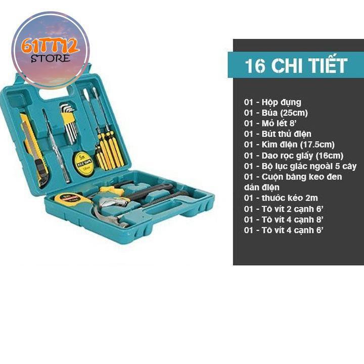 Bộ Dụng Cụ Sửa Chữa Đa Năng 16 Chi Tiết Đầy Đủ Cờ Lê, Mỏ Lếch, Tua Vít, Dao, Búa