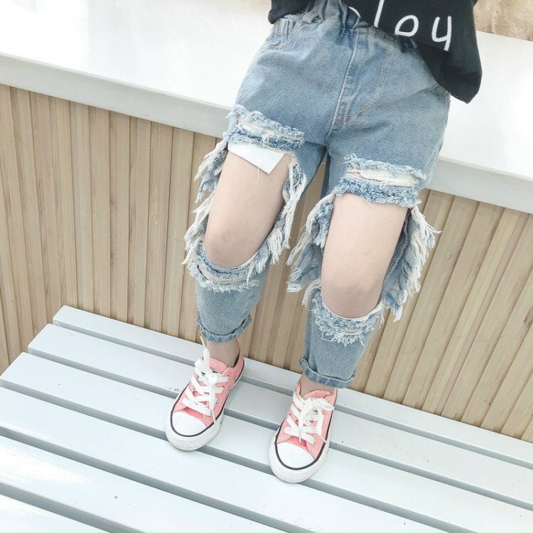 QUẦN JEANS DÀI RÁCH ỐNG CHO BÉ