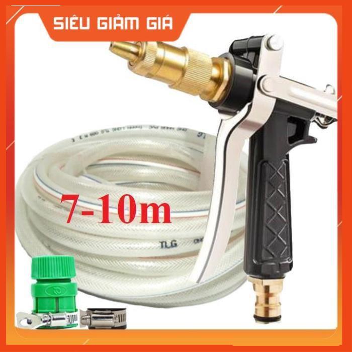 Bộ dây vòi xịt nước rửa xe, tưới cây .tăng áp 3 lần,loại 7m,10m 206236 đầu đồng,đai,nối nhựa v+tặng túi đựng bút