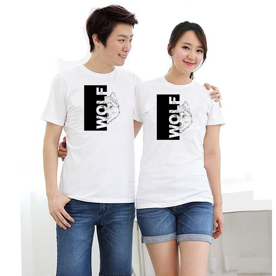 Áo thun cặp đôi in hình sói form rộng phong cách hàn quốc