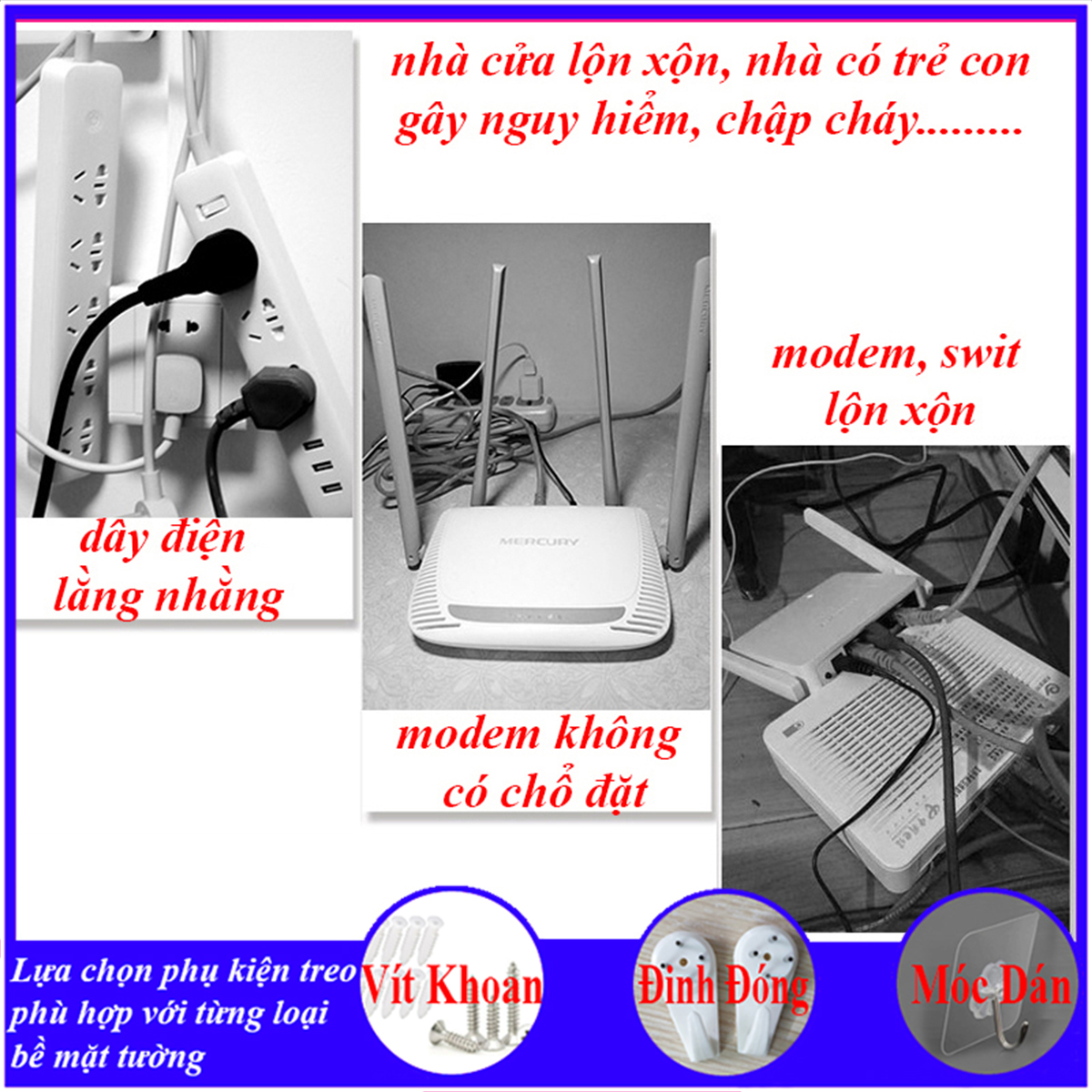 Kệ wifi treo tường 3 tầng, Giá đỡ wifi, đầu kỹ thuật số, modem, máy chiếu, chất liệu gỗ cao cấp màu trắng - B031