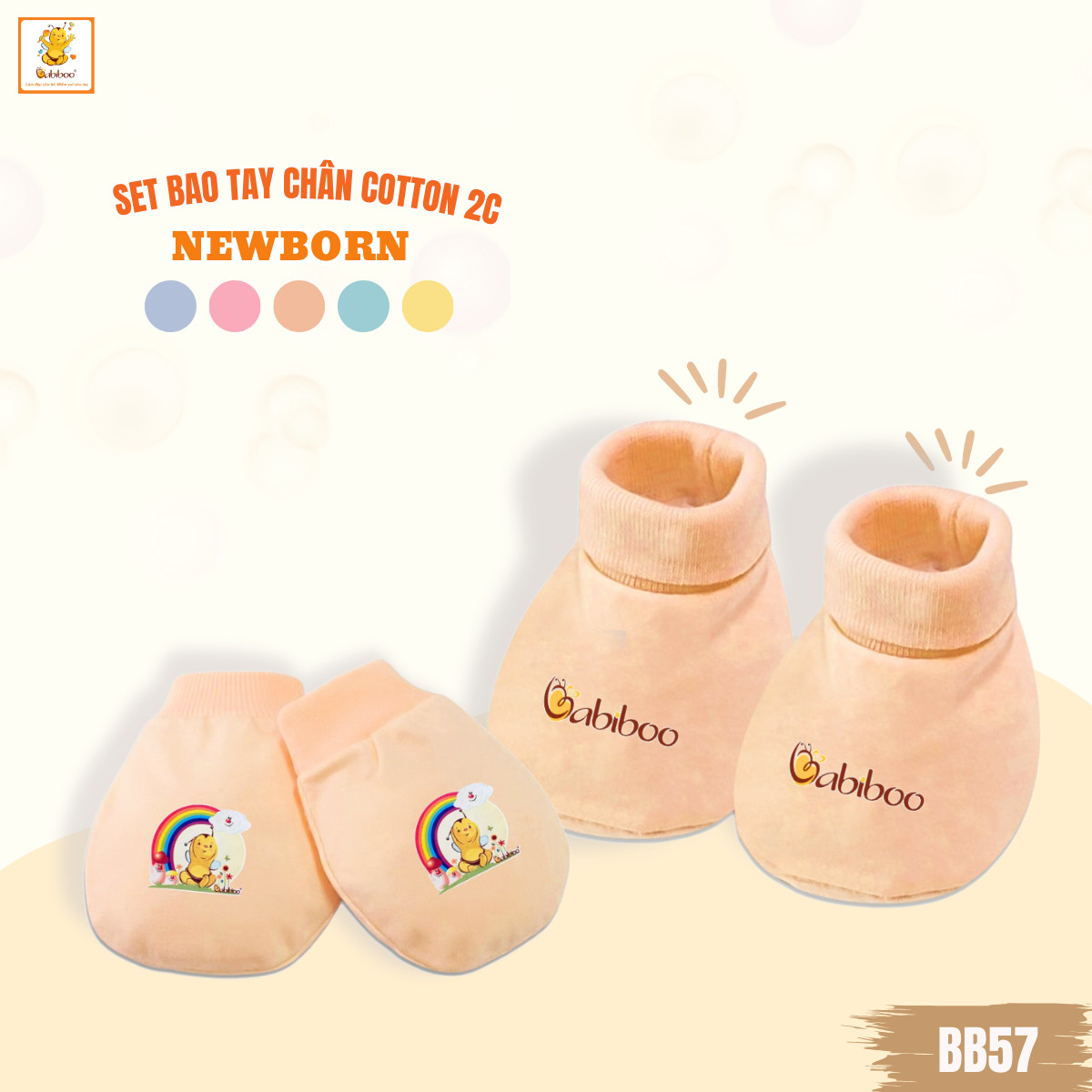 Bao tay bao chân cho bé sơ sinh BABIBOO chất vải cotton mềm mịn , thấm hút mồ hôi BB57 (1 set/ bao tay-bao chân )