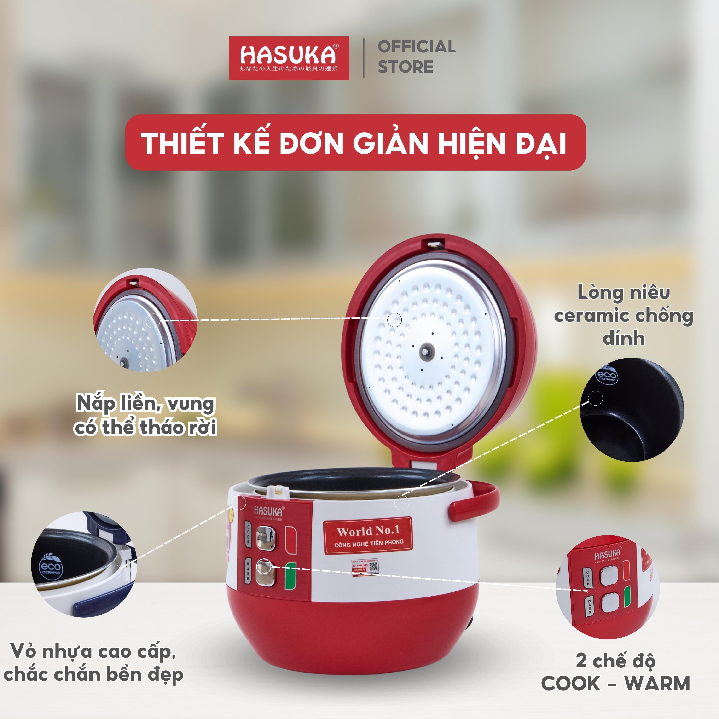 Nồi cơm điện HASUKA HSK-886 dung tích 2L, công suất 700W - Lòng niêu dầy phủ chống dính ceramic, chống xước siêu bền - HÀNG CHÍNH HÃNG