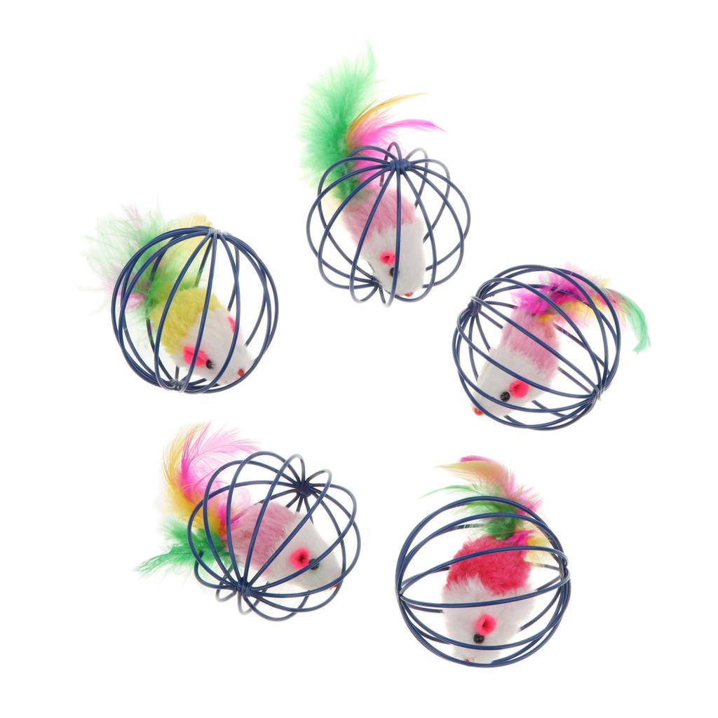 5Pcs Fun Gift Play Toys False Mouse in Rat Cage Ball For Pet Cat Kitten
