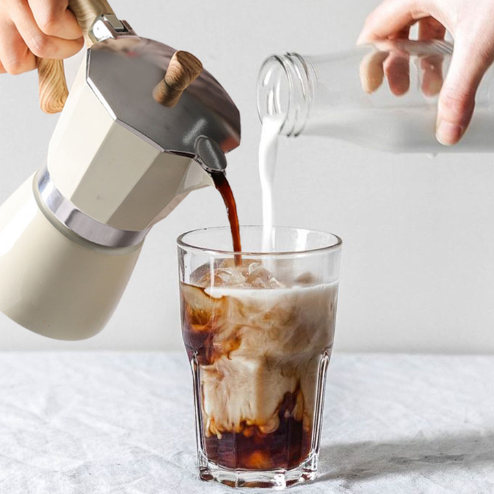 Ấm Cà Phê Moka Espresso 300ml Bằng Nhôm, Ấm Pha Bếp Nấu Nồi Bát Giác Kiểu Ý Phong Cách Châu Âu