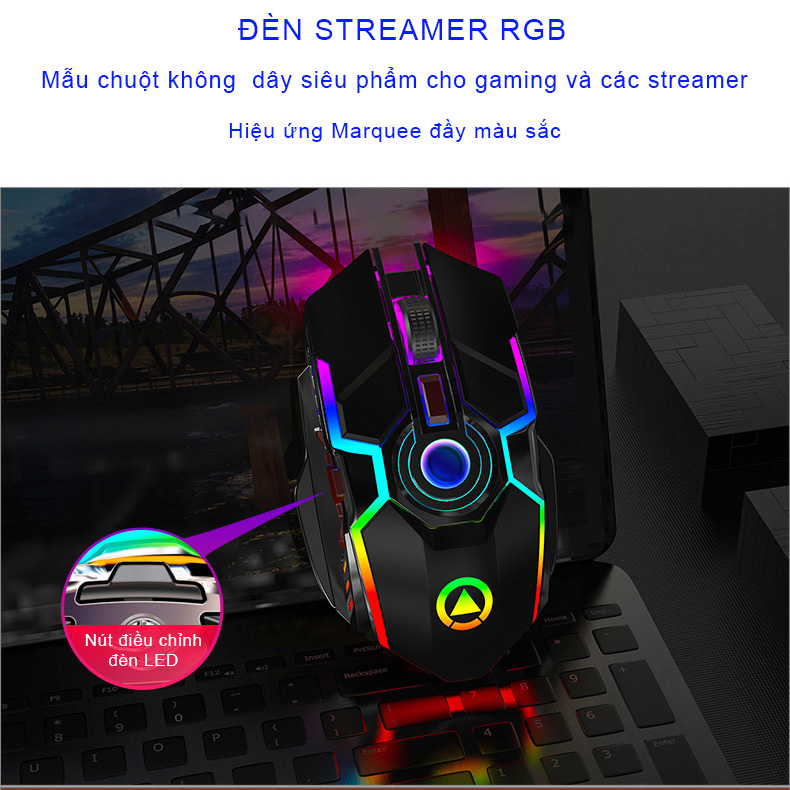 Chuột không dây gaming wireless SIDOTECH S5A chuyên cho game thủ Esport pin trâu LED RGB sạc pin trực tiếp, có chế độ chuột silent, điều chỉnh DPI siêu nhạy cho máy tính laptop - Hàng Chính Hãng