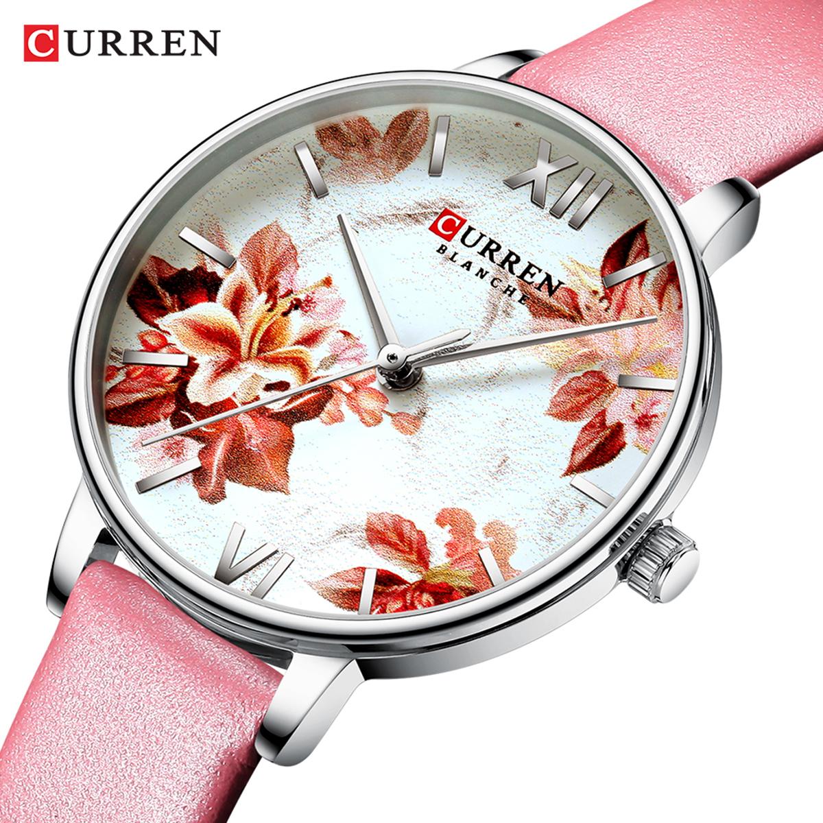Đồng hồ Quartz Nữ Mặt số hoa Thanh lịch Tinh tế 3ATM Chống thấm nước CURREN 9060