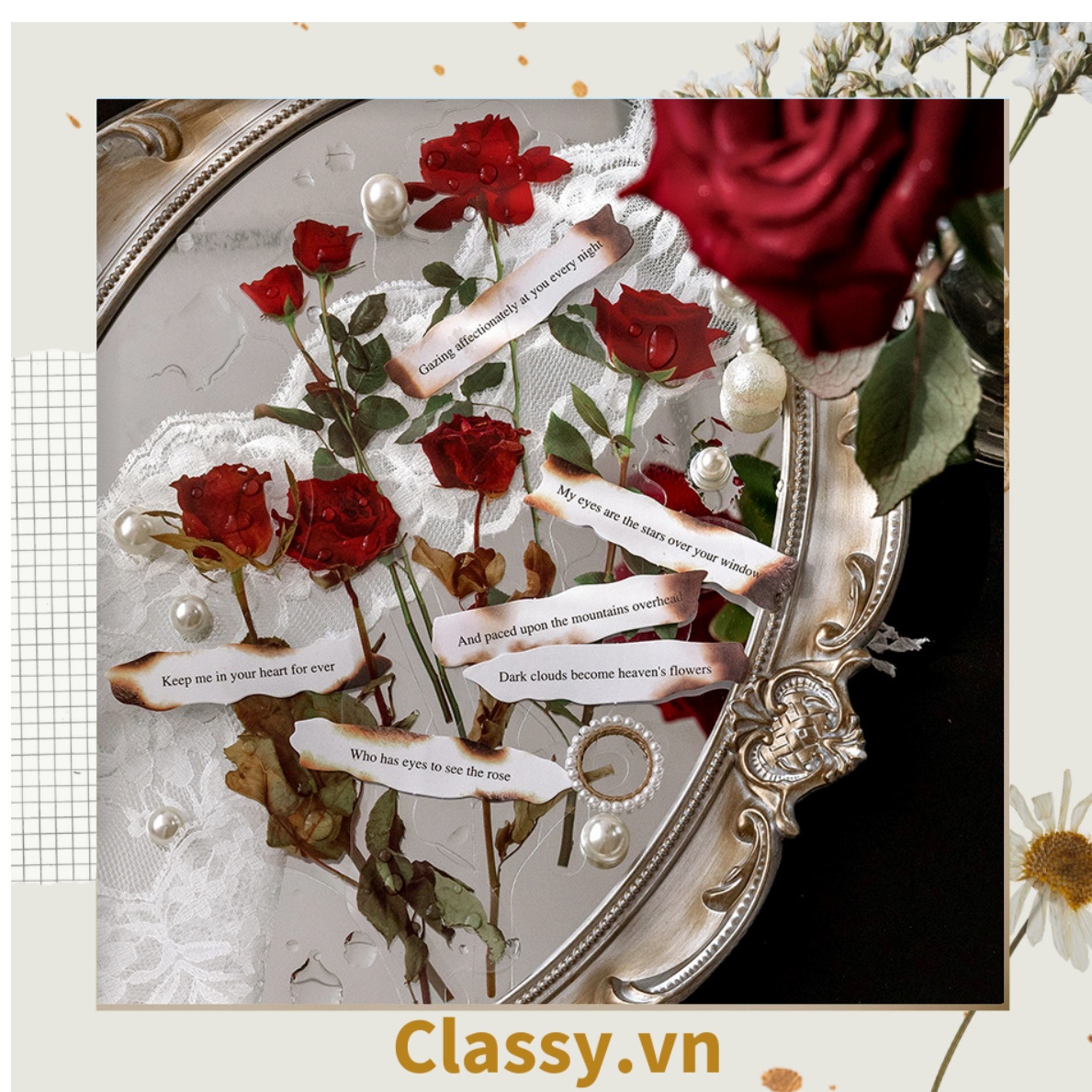 08 miếng Sticker Vintage hình hoa nhỉ thanh lịch PK1710