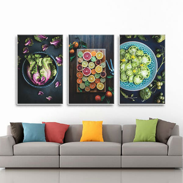 Bộ 3 Tranh Canvas Không Viền Treo Tường Phòng Ăn "Rau Củ Quả" W513