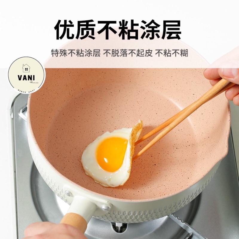 Chảo đá đáy từ chống dính sâu lòng tay cầm gỗ dài Pastel - Chảo chống dính lúa mạch 18cm - Quánh dính đa năng tiện dụng