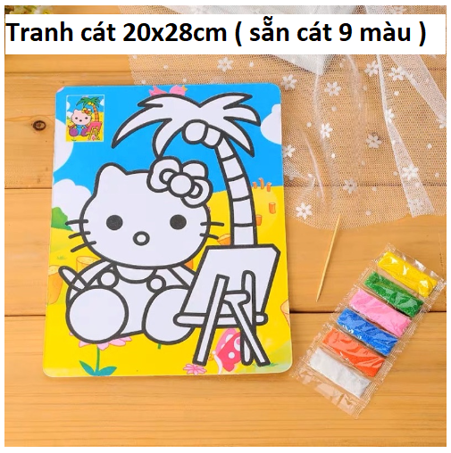 Set 5 tranh cát màu khổ lớn kèm cát 9 màu cho bé thỏa sức sáng tạo ( khổ 20x28cm )