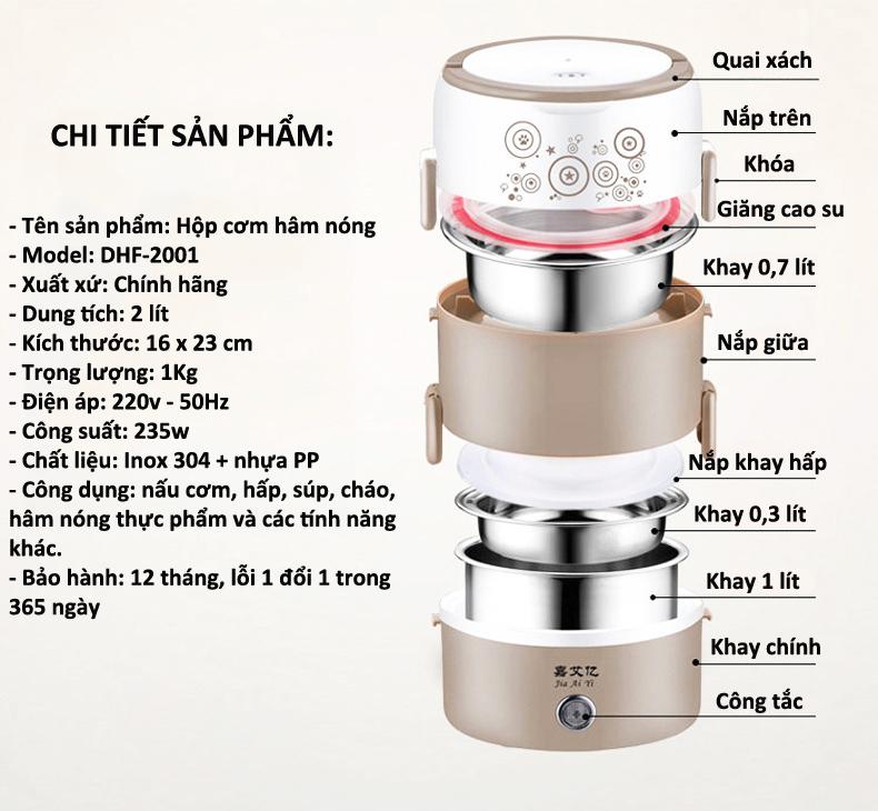 Hộp Cơm Cắm Điện 3 Tầng Inox Vouller Giao Màu Ngẫu Nhiên - Nồi Cơm Điện - Nồi Cơm 3 Tầng - Hàng Chính Hãng