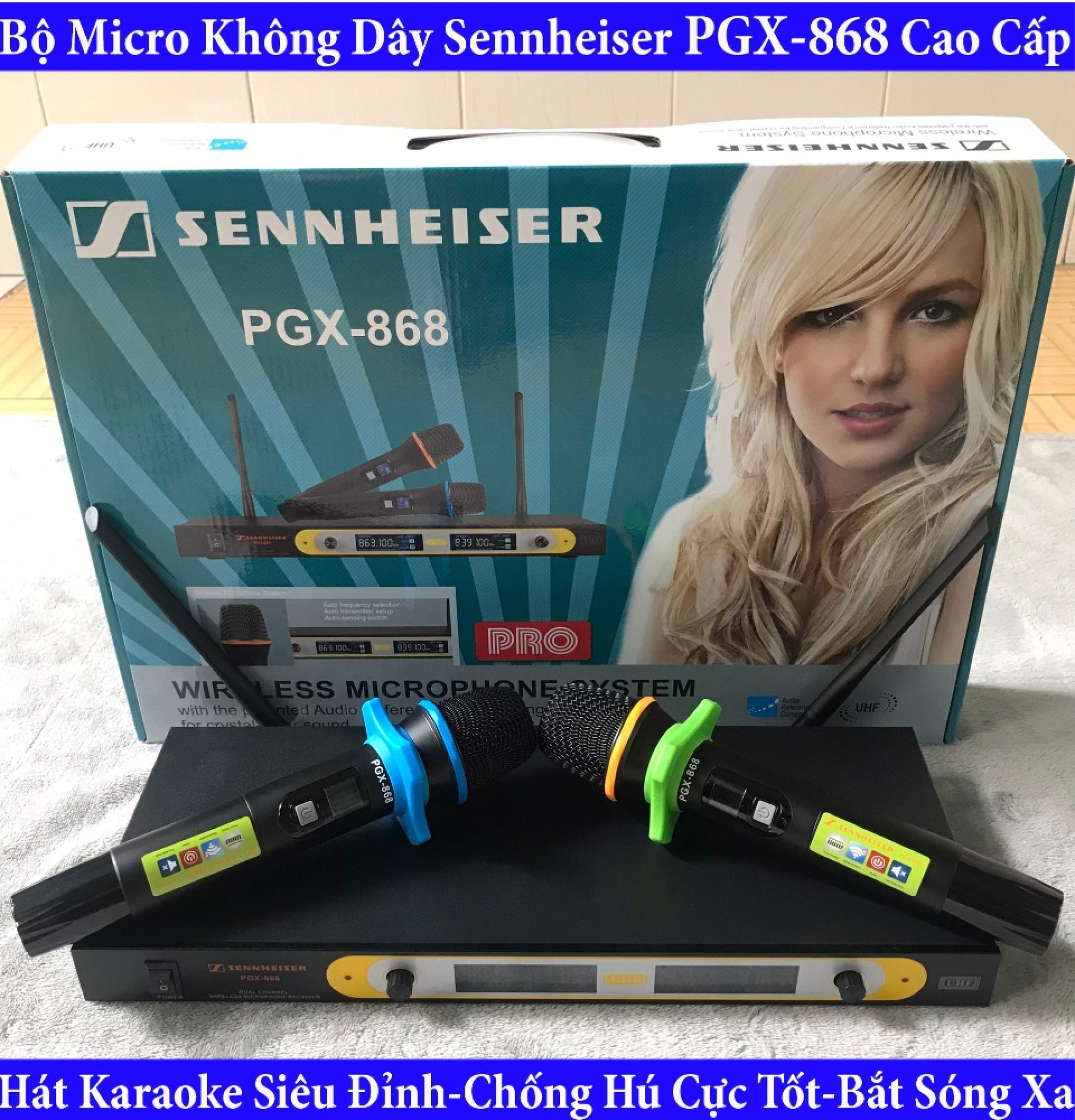 Micro không dây Sennheiser PGX-868 - Mic karaoke gia đình, sân khấu - Độ nhạy cao, bắt sóng xa, chống hú rít - Thiết kế sang trọng, bắt mắt -  Dễ dàng phối ghép với các thiết bị âm thanh khác - Hàng nhập khẩu