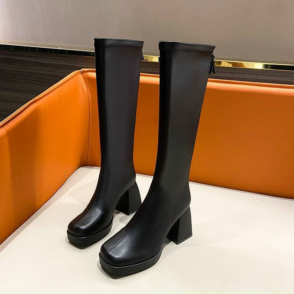 Boots/Bốt Đùi Da Lì ĐẾ KẾP Khoá Sau Vạt Sang Chảnh (Mã 009)