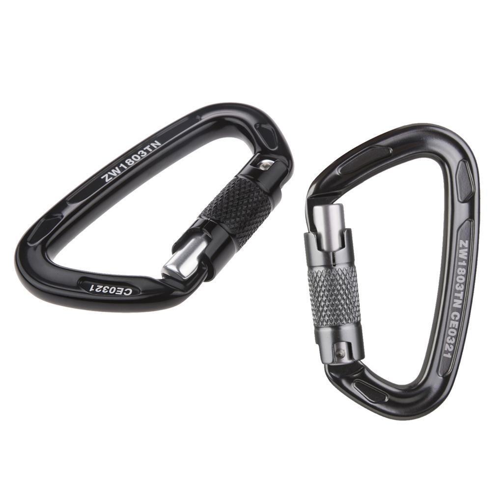 2 Pieces 24KN Self-locking Aluminum Carabiner Snap Clip Hook Keychain Rappelling Mountaineering Climbing Buckle