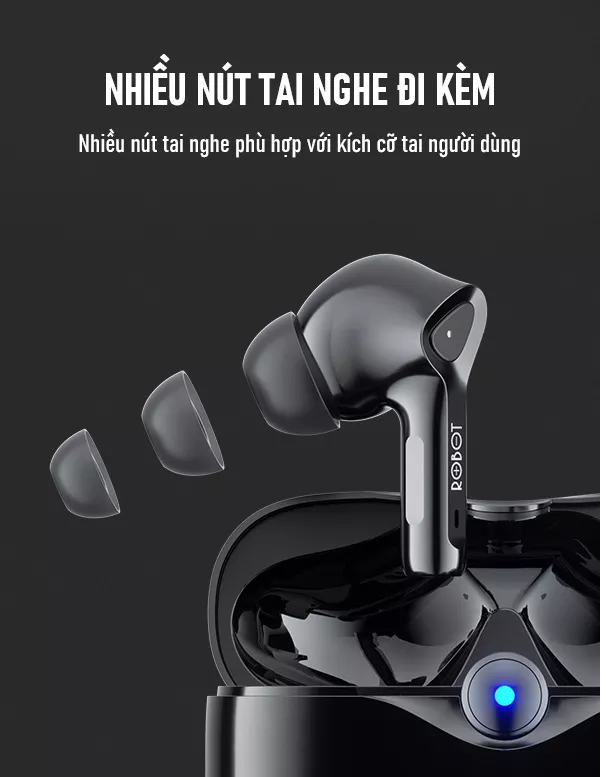 Tai Nghe Bluetooth ROBOT Airbuds T30 Thiết Kế In-Ear Chống Nước Cảm Ứng Thông Minh - Hàng Chính Hãng