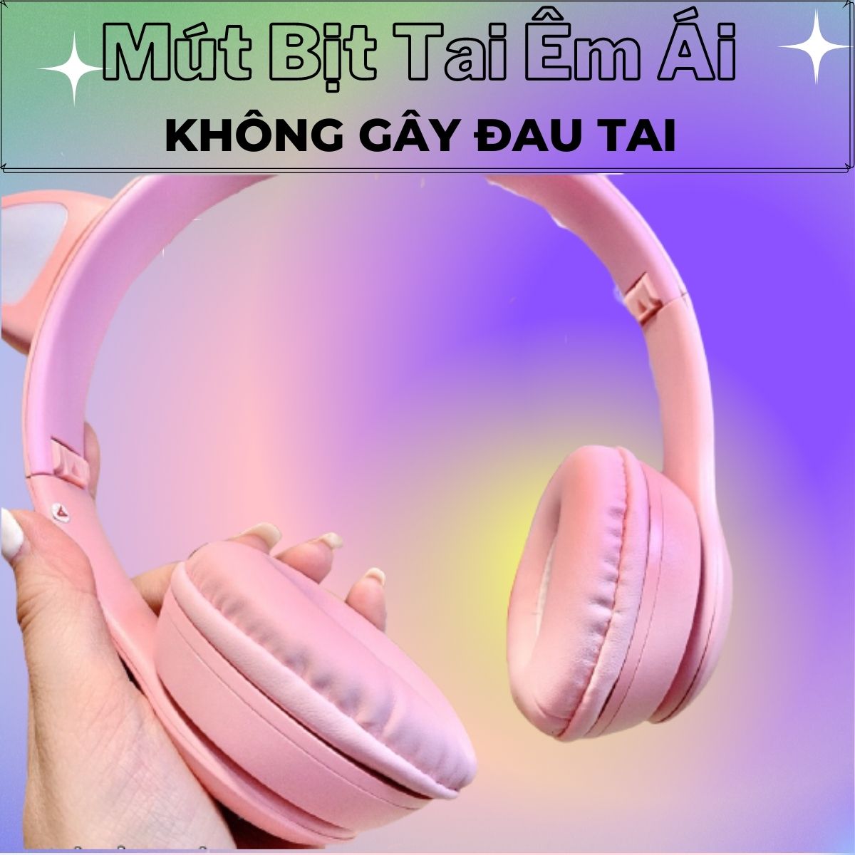 Tai Nghe Mèo Bluetooth Dễ Thương Kèm Đèn Led Phát Sáng Có Mic,Nghe Nhạc Cực Hay Âm Bass Mạnh Mẽ , Nệm Tai Êm Ái MZ-P47