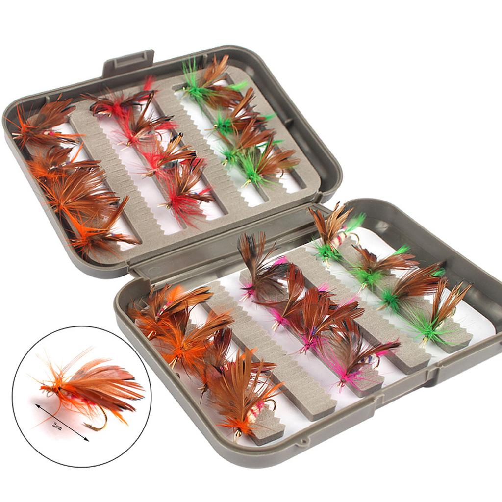 24Pcs Trout Fly Fishing Flies Dry Lures Baits Tackle Hooks Set + Fly Box