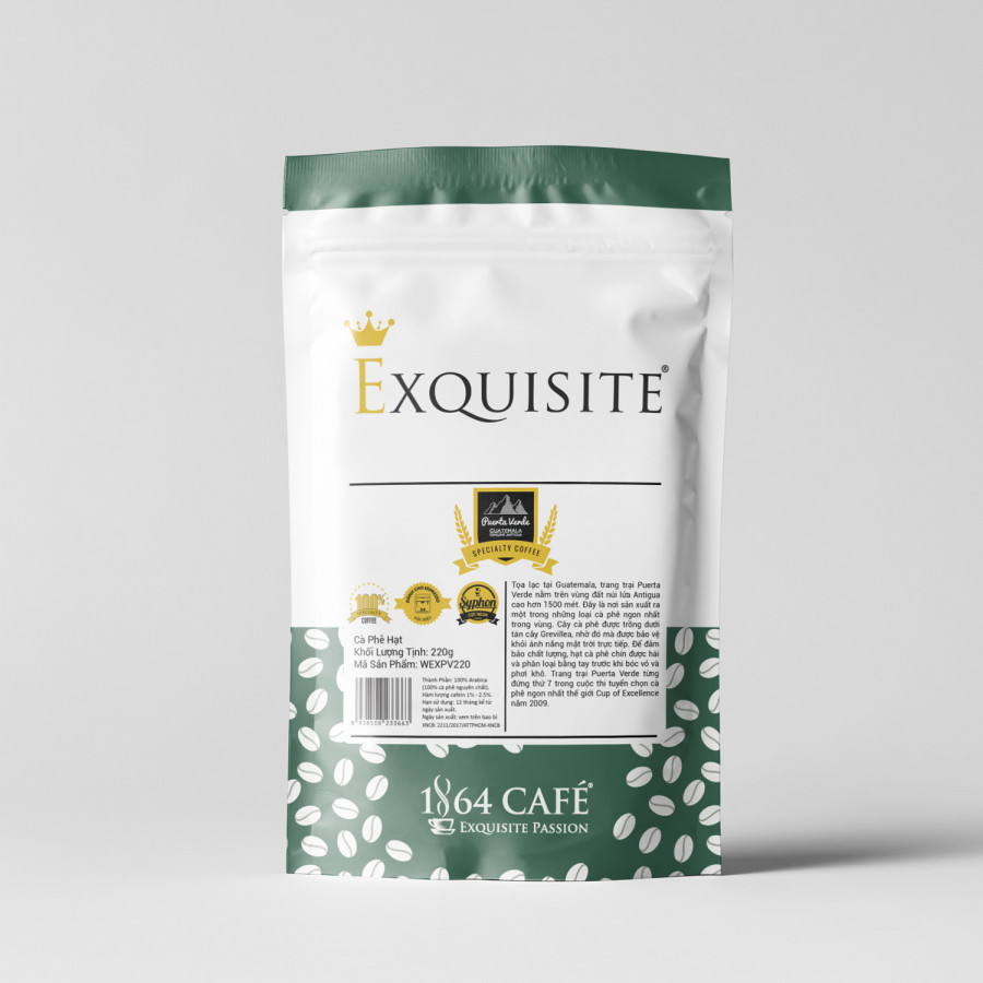 Cà phê hảo hạng 1864 CAFÉ Guatemala Puerta Verde nguyên hạt 220g