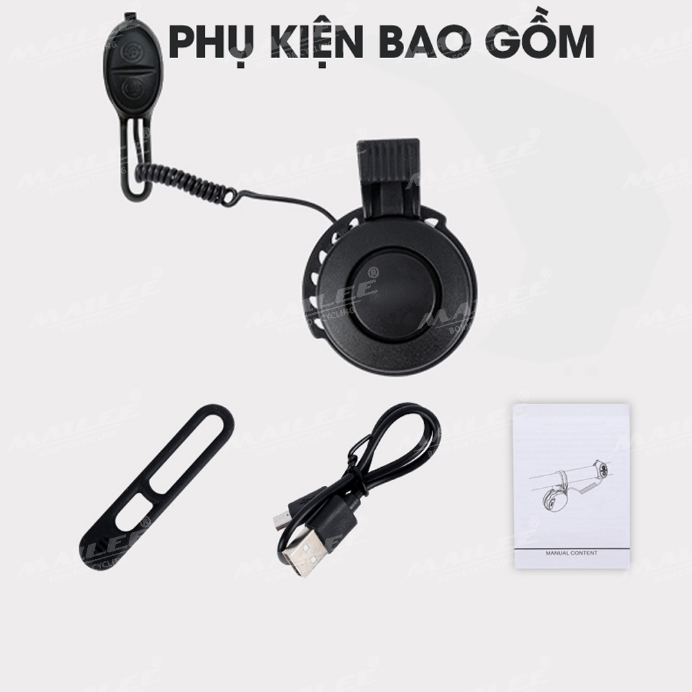 Còi Xe Đạp TW-002 120dB Sạc Điện USB 4 Âm Thanh Nút Ấn Rời Mai Lee