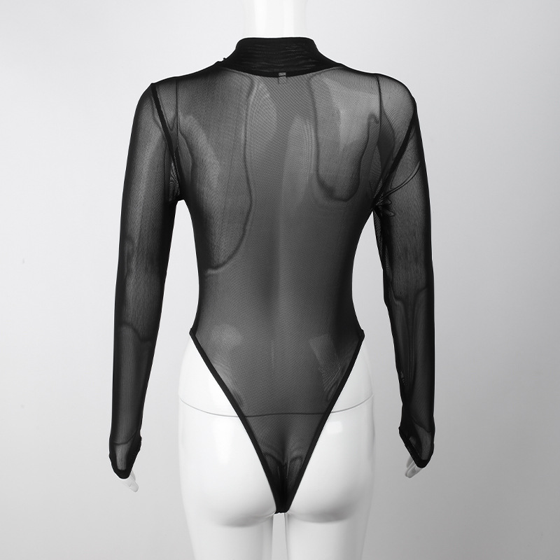 [Có sẵn + Form Vải cực đẹp] Áo Bodysuit lưới dài tay đen khóa kéo Nữ quyến rũ chất vải co giãn và ôm form cực đẹp
