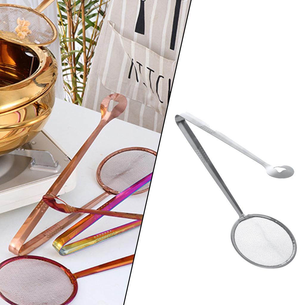 Stainless Steel Fine Mesh Strainer Oil-Frying Filter Spoon Ladle Colander Clip Skimmer for Fried Food, Salad, BBQ Multi-functional Kitchen Tool 2 in 1