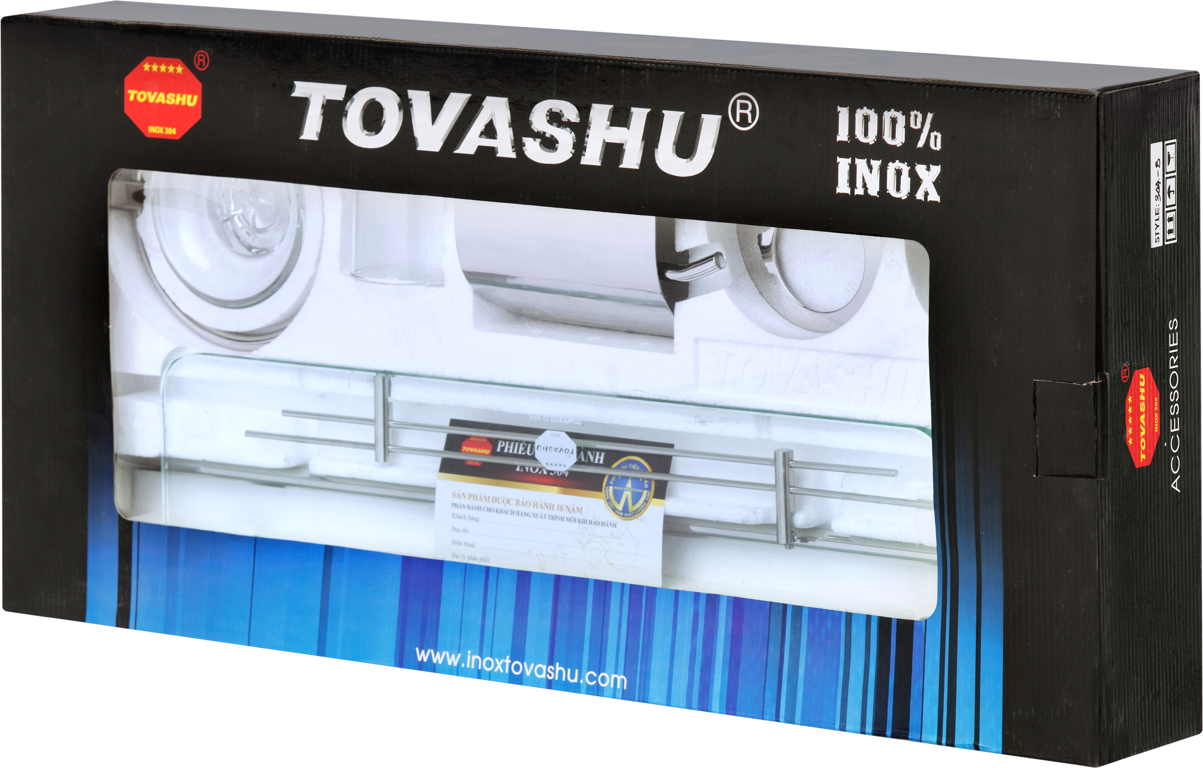 Bộ phụ kiện inox cao cấp 6 món inox 304 TOVASHU 304D