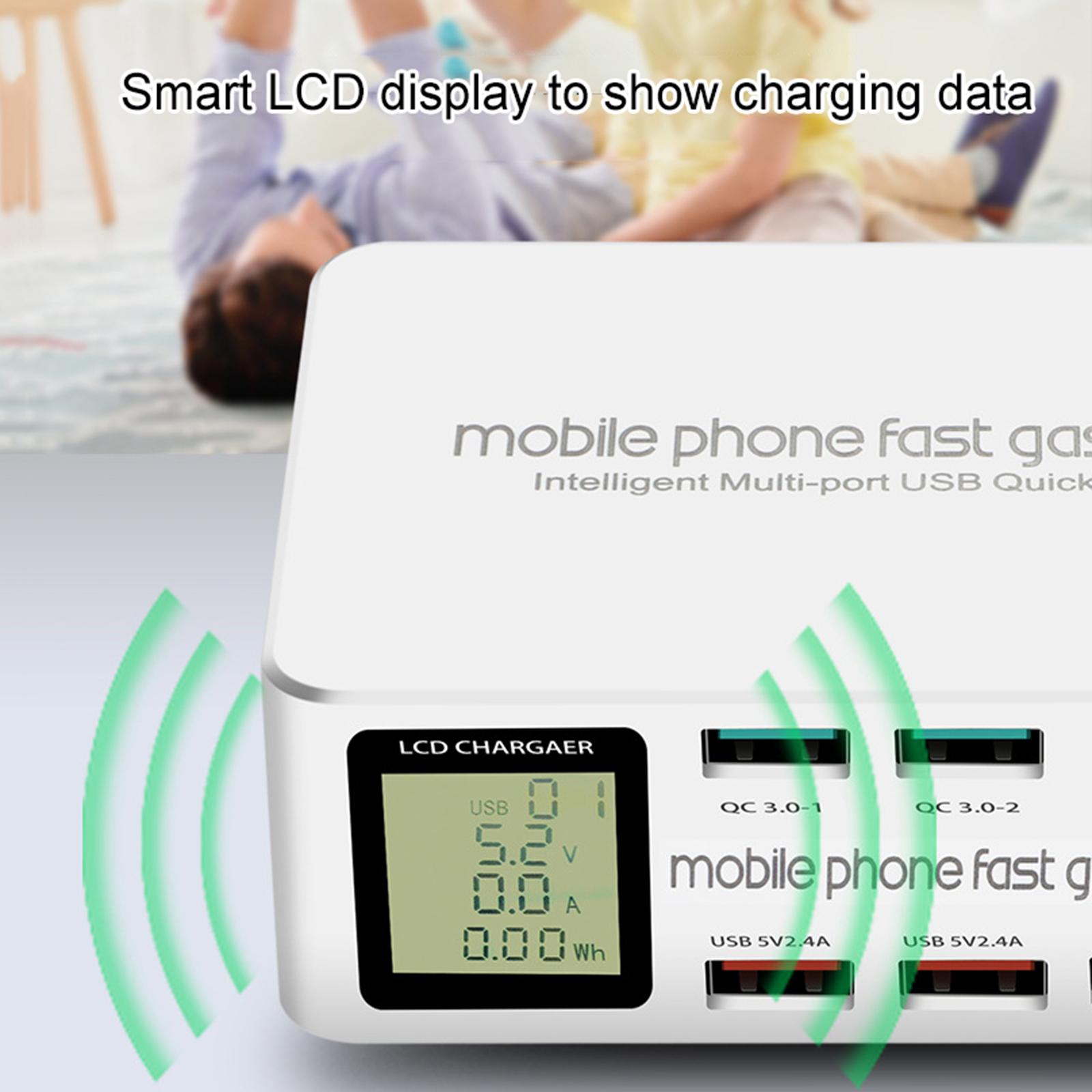 8 Ports Quick Charger Charging Station HUB Type C PD Fast Charger EU-Plug