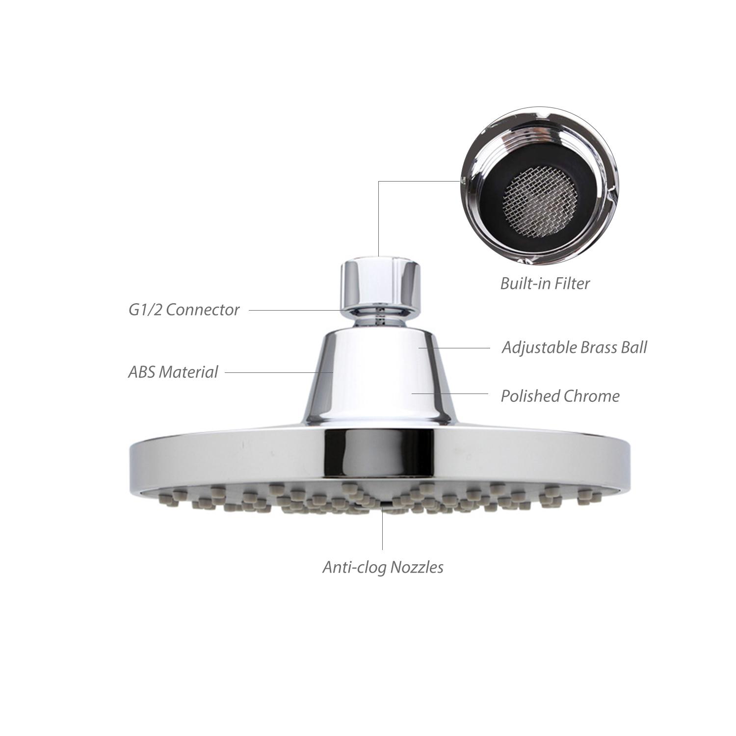 Đầu vòi sen áp suất cao 6 inch G1/2 bằng vật liệu ABS cao cấp được đánh bóng chrome chống ăn mòn,