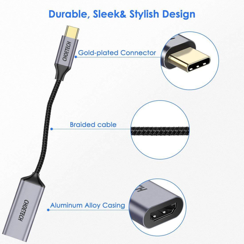 Hình ảnh Hub Chuyển Đổi USB Type C to HDMI CHOETECH HUB-H10 Độ Phân Giải 4K 60Hz, 1080P Cho Tivi/Laptop/Playstation/PC - Hàng Chính Hãng