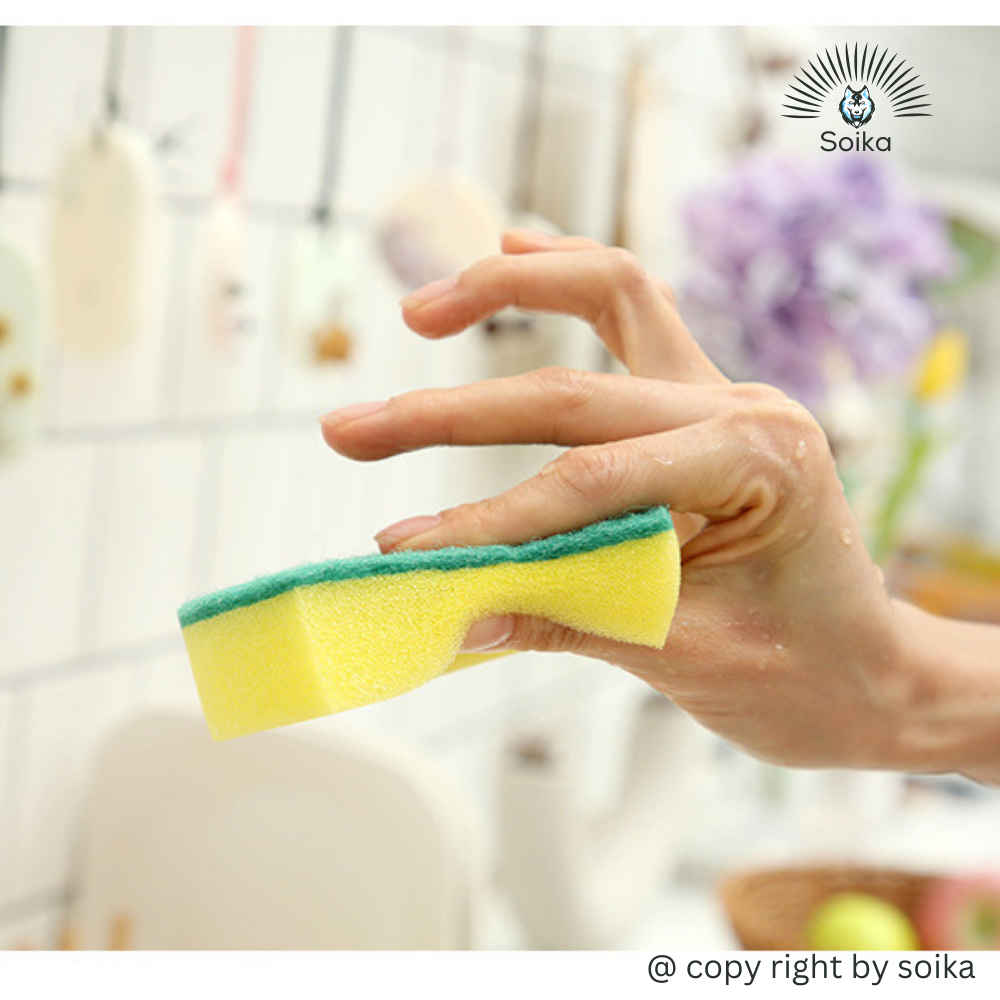 Miếng Cọ Rửa Chén Bát Xanh Vàng Miếng Bọt Biển Cọ Rửa Xoong Nồi Tiện Dụng Soika SK-A05