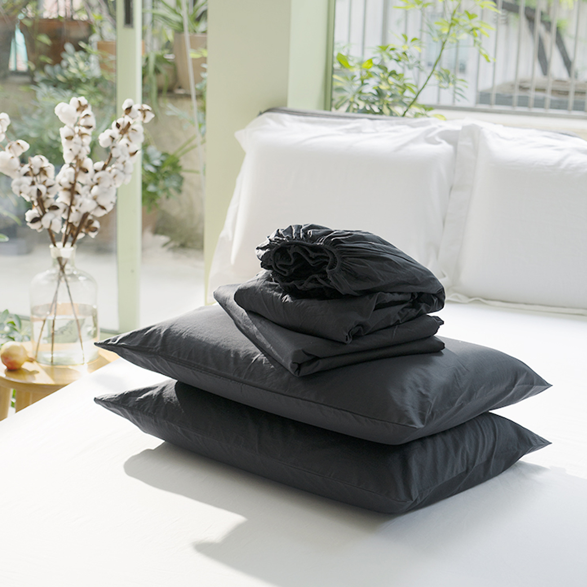 Bộ Ga Trải Giường Ru9 Cotton Percale 100% Cotton Tự Nhiên - Black Oyster 