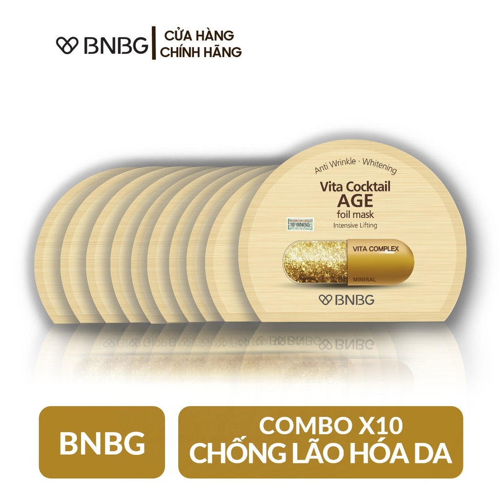 Combo 10 Mặt nạ dưỡng da giúp nâng cơ, chống lão hóa BNBG Vita Cocktail Age Foil Mask - Intensive Lifting 30ml x 10