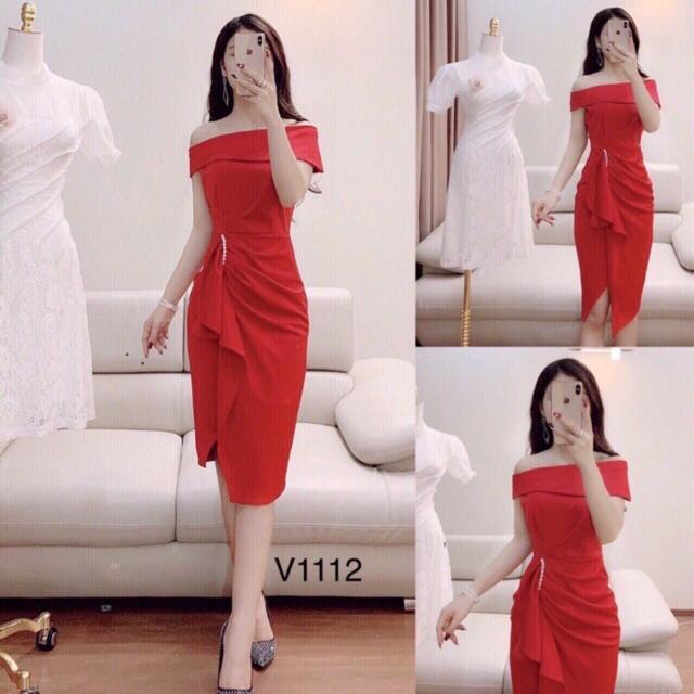 Đầm body bẹt vai kết Ngọc chất Umi dày dặnMM MM