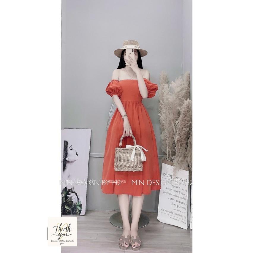 Đầm trễ vai tay bèo dáng xòe (Có mút ngực) xinh xắn dự tiệc, dạo phố, đi biển
