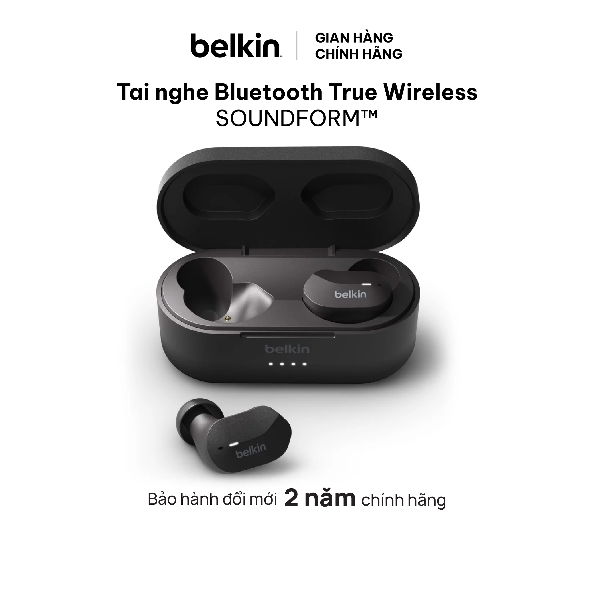 Tai Nghe Bluetooth True Wireless SOUNDFORM BELKIN Chất Âm Tốt, Chống Ồn Thụ Động, Bluetooth 5.0, IPX5 AUC001btWH - Hàng Chính Hãng