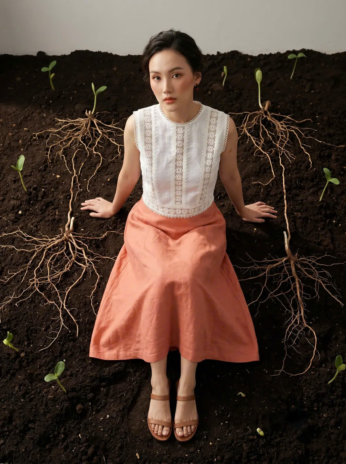 Áo Croptop Linen Trắng Phối Ren Cotton Minh Duyên Top255 Thời trang Hity