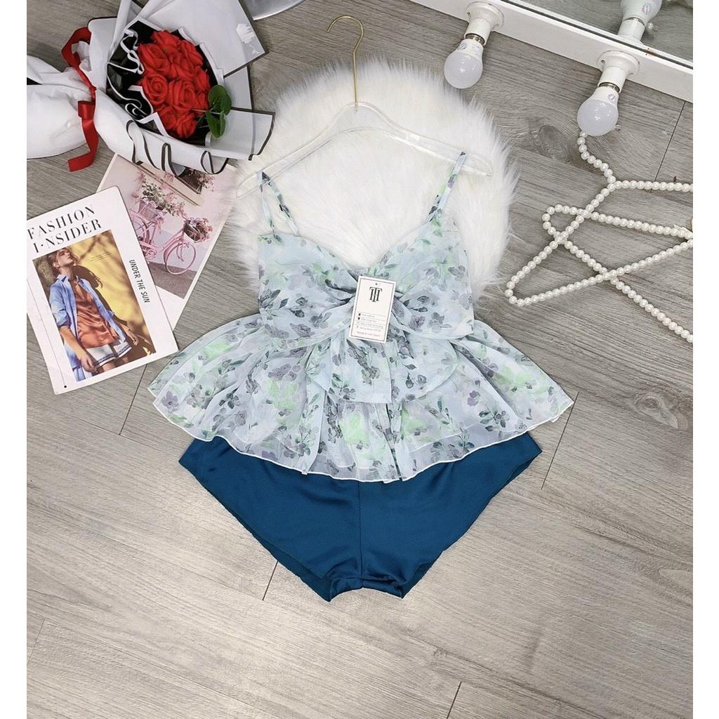 SET BỘ ĐỒ NGỦ ÁO VOAN 2 DÂY MIX QUẦN ĐÙI CỰC SEXY CHO CÁC NÀNG IU - Gold