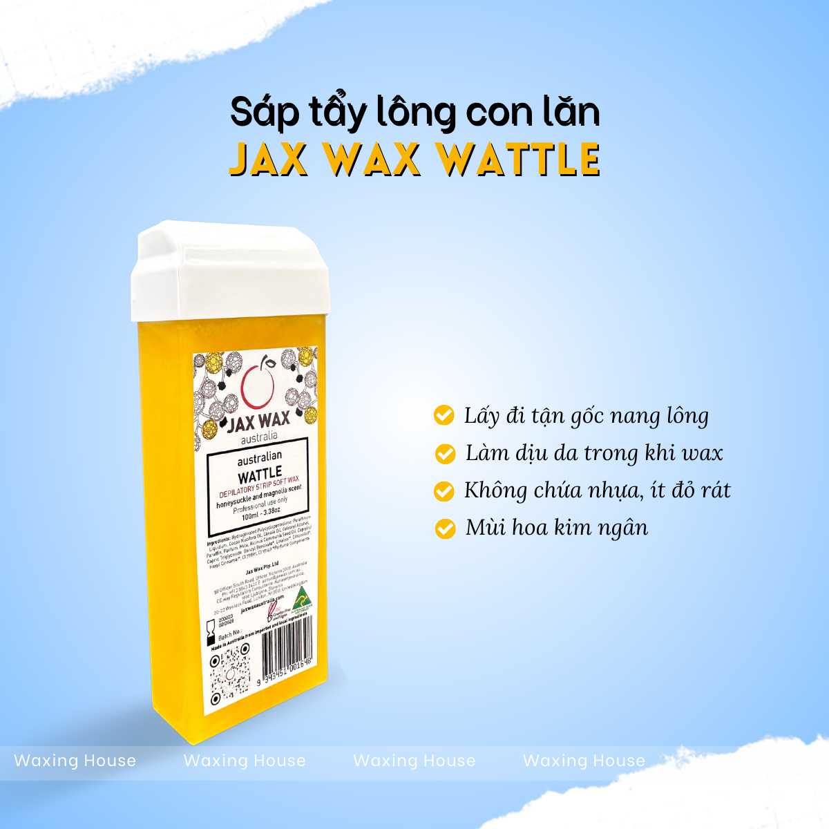 Sáp tẩy lông ấm con lăn Jax Wax Autralia Wattle 100ml (Úc)