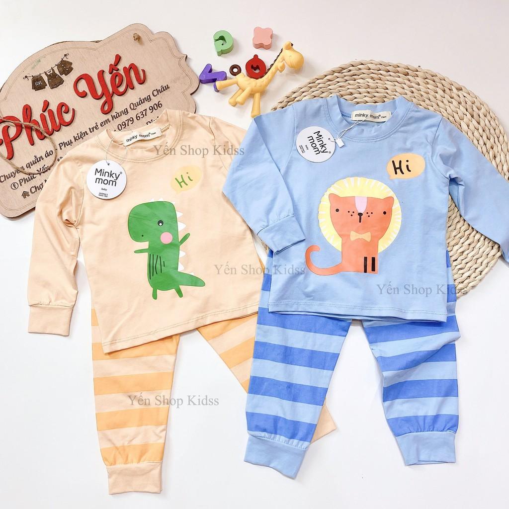 Bộ Dài Tay Minky Mom Cotton 100 % Họa Tiết Động Vật Gấu Nâu Xanh-Quần Kẻ Cho Bé (7-19kg) (1309