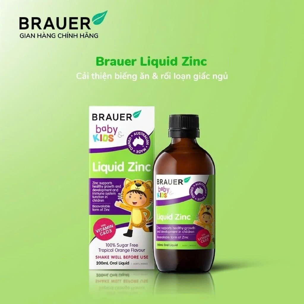 Siro Brauer bổ sung kẽm, vitamin C, D3 cho trẻ 1+  Liquid Zinc 200ml