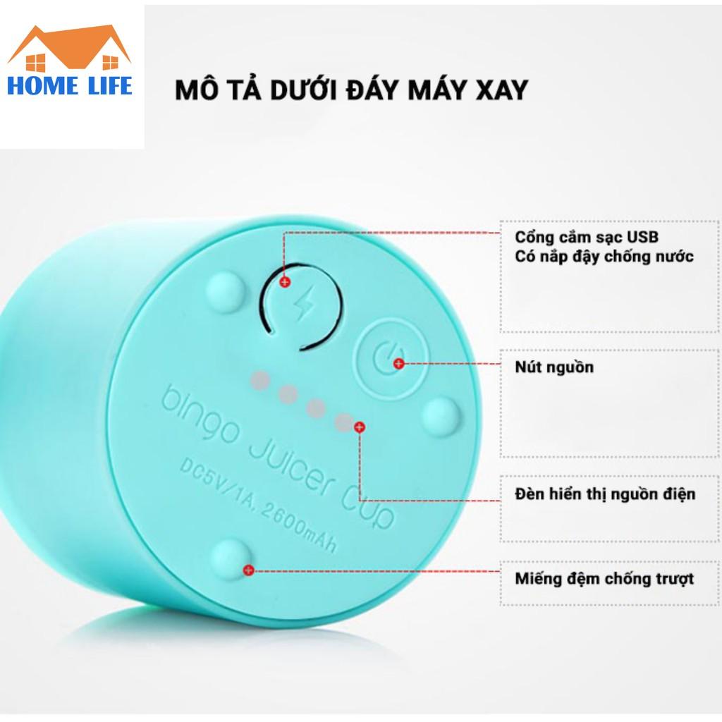 Máy Xay Sinh Tố Cầm Tay Mini Pin Sạc 4 Lưỡi BINGO JUICER CUP 500Ml, Máy Xay Sinh Tố Đa Năng Cầm Tay