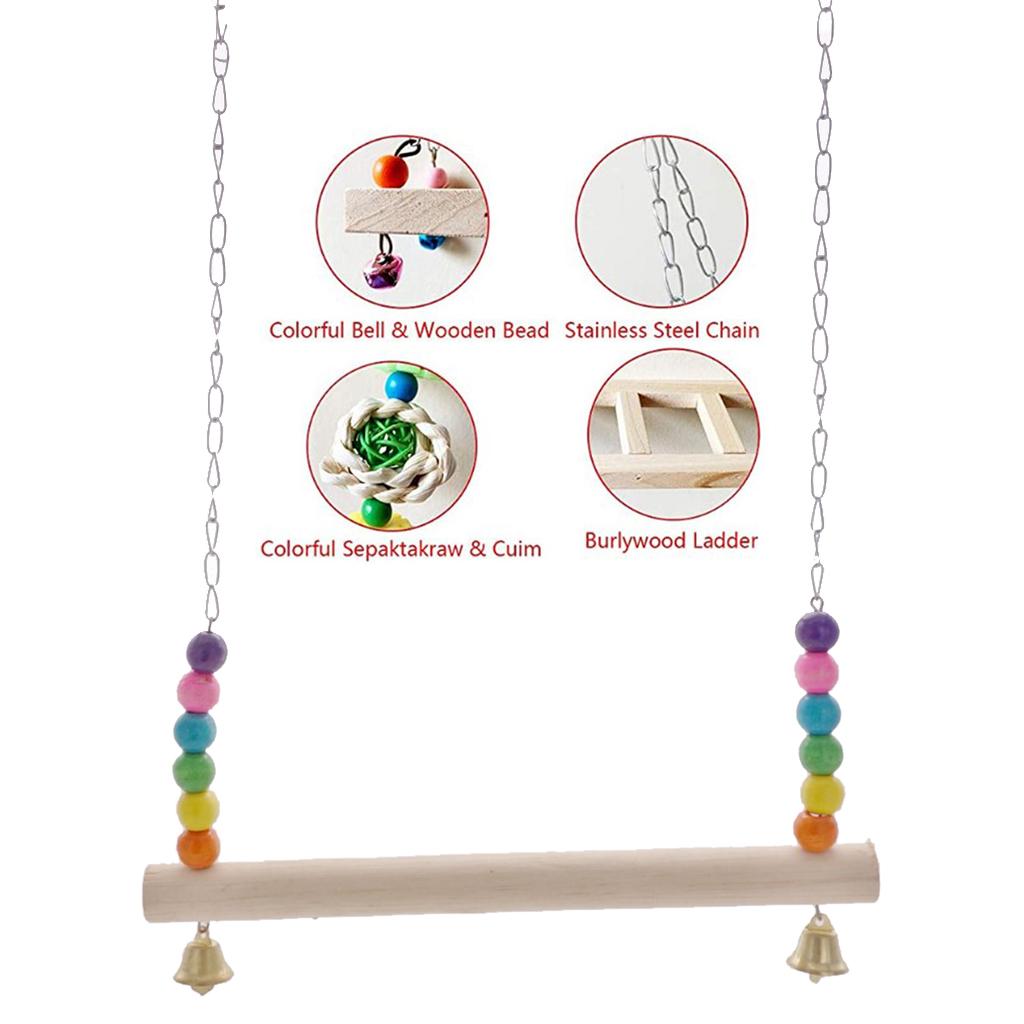 Pet Chicken Swing Toys Wooden Birds Stand Perch Parrot Chew Toys for Hens Large Bird Parrot Macaw Training