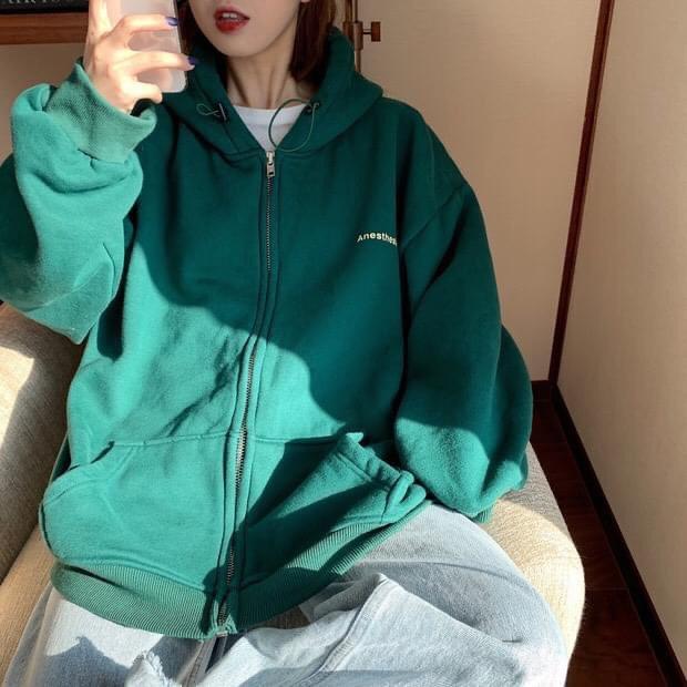 Áo Khoác Hoodie Nỉ in chữ Anesthesia Xanh Rêu Siêu Xinh Unisex Ulzzang